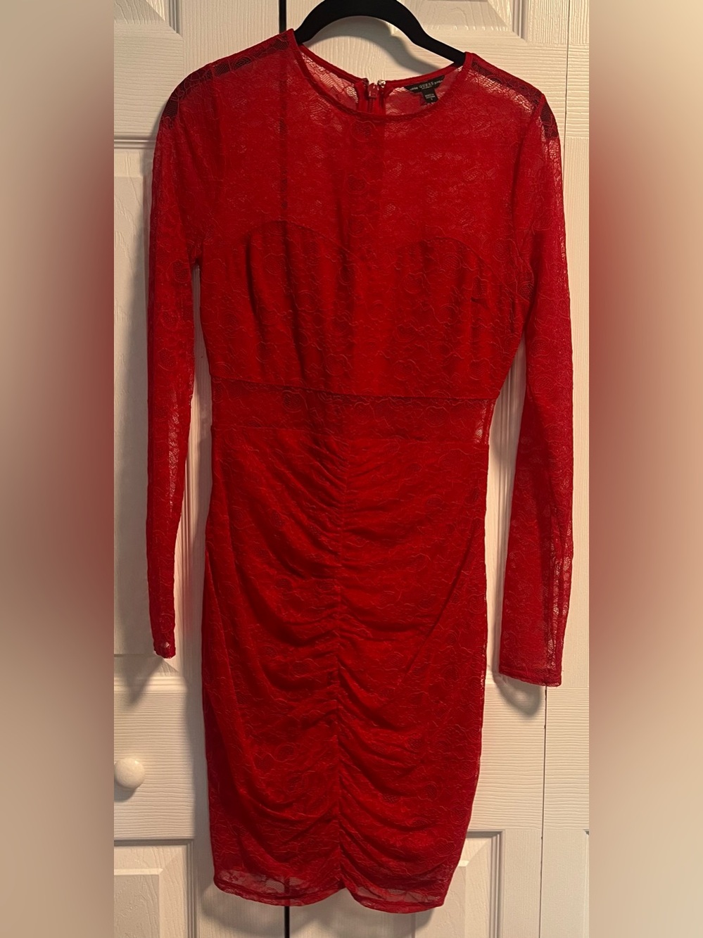 Guess Red Lace Long Sleeved Mini Dress